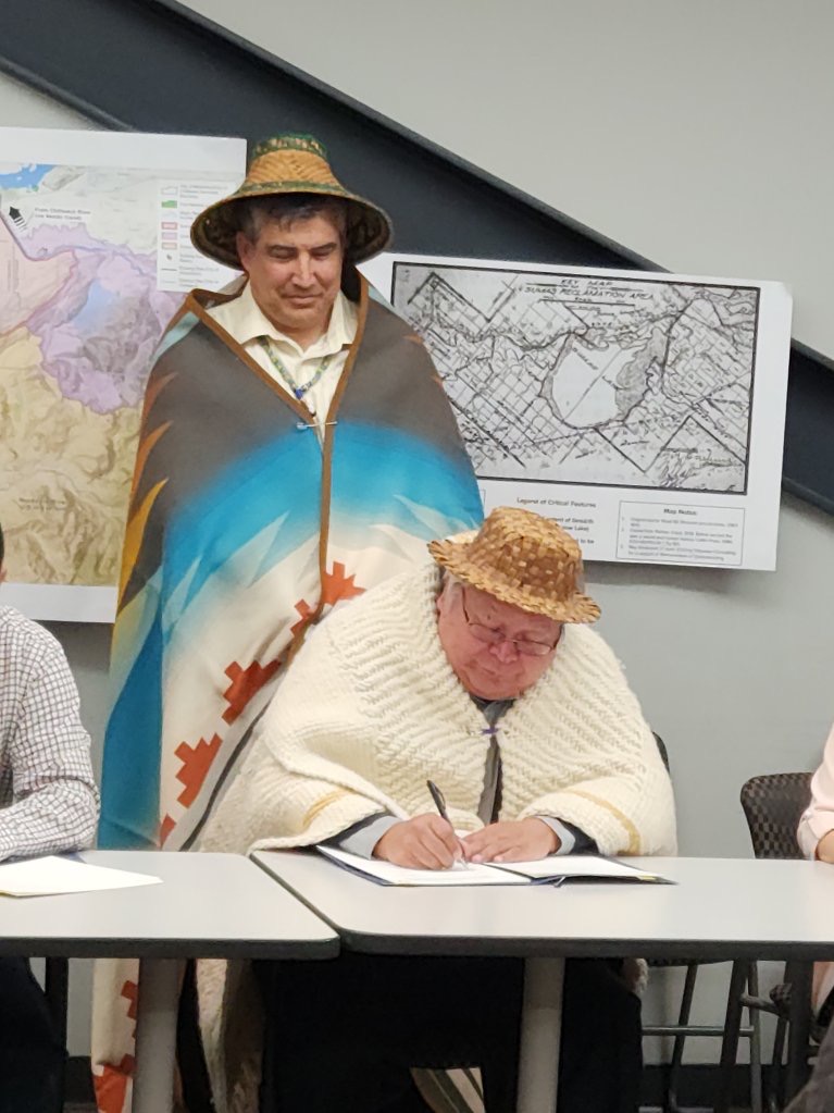 Chief Dalton Silver signs the Collaborative Framework. Photo Credit: Sumas First Nation.