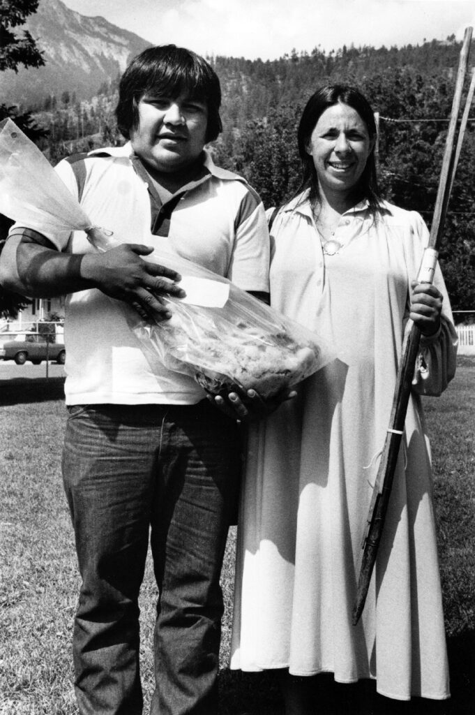 Louise Mandell and Bradley Bob at the Bradley Bob trial decision. UBCIC Library and Archives, LM0160.