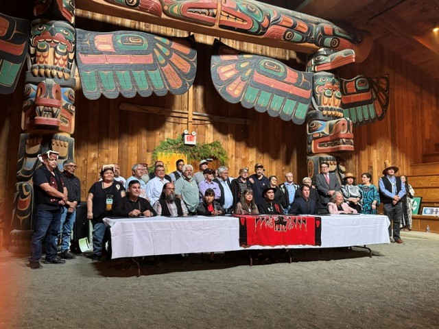 Partner Nations sign historic agreement with Canada and BC in the Kitasoo Xai Xais Big House.